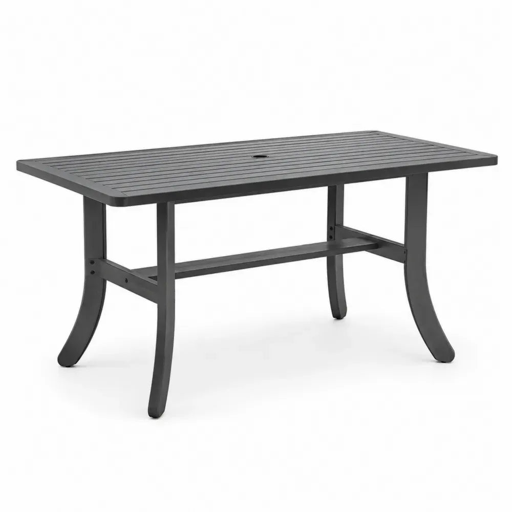 Gartentisch Esstisch 150 x 90 x 74 cm Aluminium rechteckig Anthrazit mit Lamellentischplatte und Schirmloch