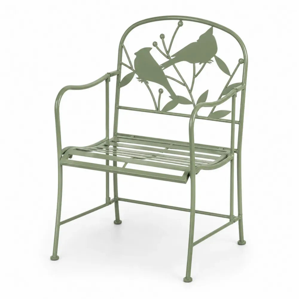 Gartenstuhl mit Armlehnen 60 x 57 x 92 cm aus pulverbeschichtetem Stahl mit rechteckiger Sitzfläche Salbeigrün
