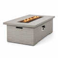 Gas Feuertisch Gartentisch mit Lavasteinen Faserzement Stahl Edelstahl rechteckig Grau Schwarz Dunkelgrau Silberfarben 140 x 70 x 60 cm