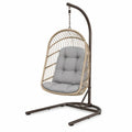 Hängesessel mit Gestell und Kissen aus PE Rattan und pulverbeschichtetem Stahl eiförmig Beige Braun Grau Schwarz 95 x 95 x 196 cm