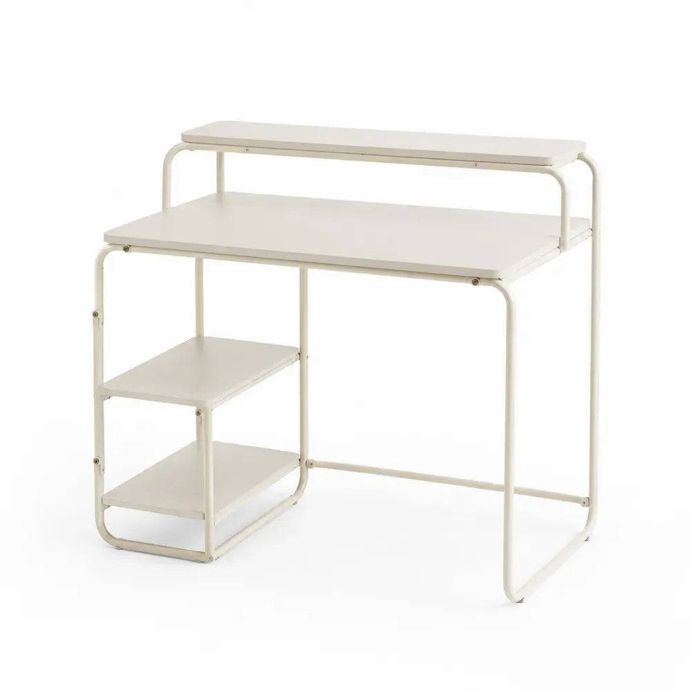 Schreibtisch mit Monitoraufsatz und 2 Ablagefächern 100 x 55 x 92 cm MDF mit Melaminharzbeschichtung pulverbeschichtetes Stahlrohr rechteckig Weiß Cremeweiß