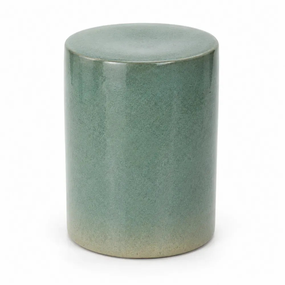 Gartentisch Beistelltisch Ø 35 x 45 cm glasierte Steinzeug-Keramik Zylinderform Grüngrau Beige