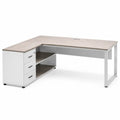 Schreibtisch L-Form mit Stauraum melaminharzbeschichtete Spanplatte Stahl Eiche Dekor Weiß 180 x 160 x 75 cm