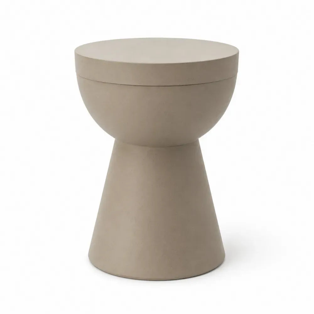 Gartentisch Beistelltisch rund aus glasfaserverstärktem Zement Trommelform Taupe Ø 45 cm Höhe 50 cm