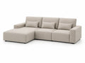 Modulares Ecksofa 3-Sitzer mit Ottomane links und 3 Zierkissen Polyestergewebe Kiefernholz L-Form Beige Schwarz 260 x 160 x 85 cm