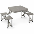 Klappbarer Picknicktisch quadratisch mit 4 Hockern Schirmloch Aluminium HDPE Taupe Silberfarben 86 x 86 x 67 cm