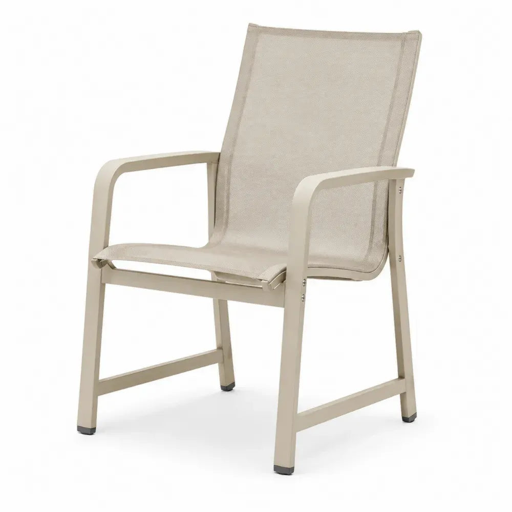 Gartenstuhl mit Armlehnen 58 x 66 x 96 cm aus pulverbeschichtetem Aluminium und PVC-beschichtetem Polyestergewebe Beige Taupe