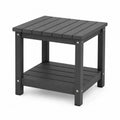 Gartentisch Beistelltisch quadratisch aus massivem Akazienholz Schwarz mit Lamellentischplatte und Ablage 50 x 50 x 45 cm