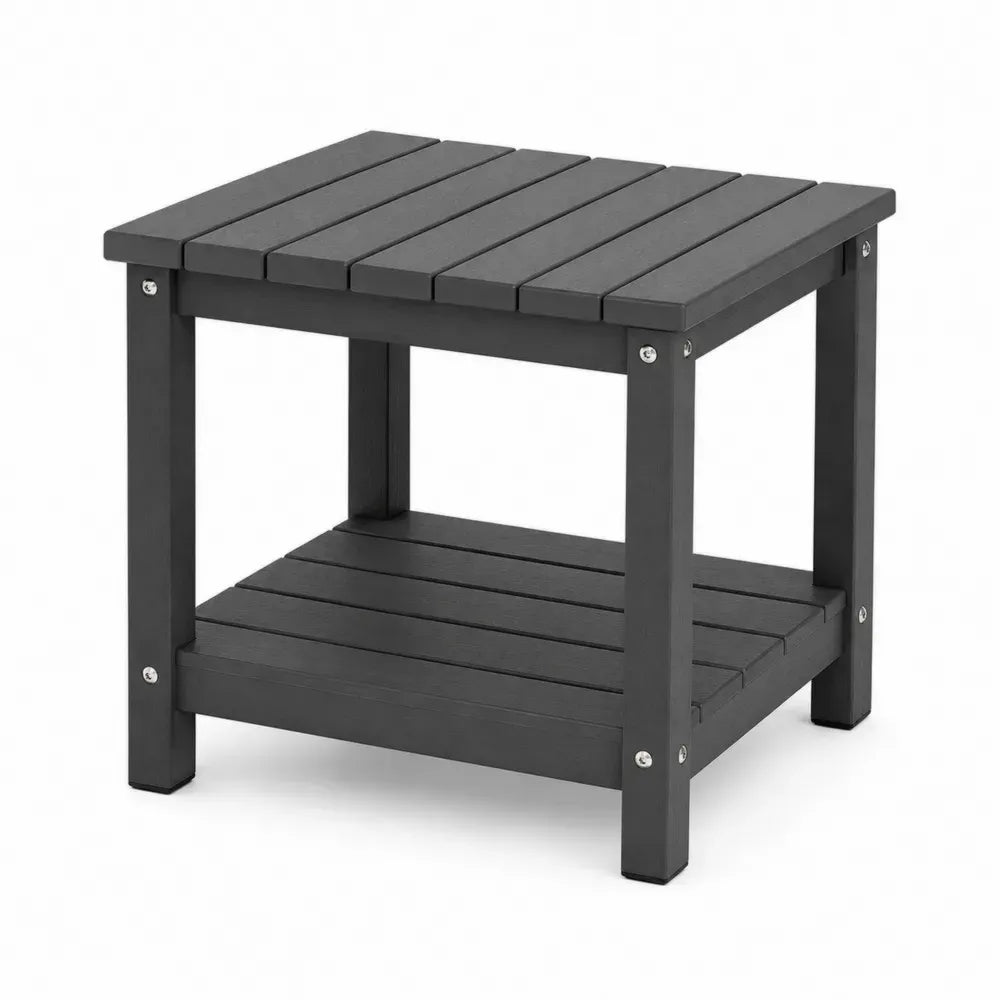 Gartentisch Beistelltisch quadratisch aus massivem Akazienholz Schwarz mit Lamellentischplatte und Ablage 50 x 50 x 45 cm