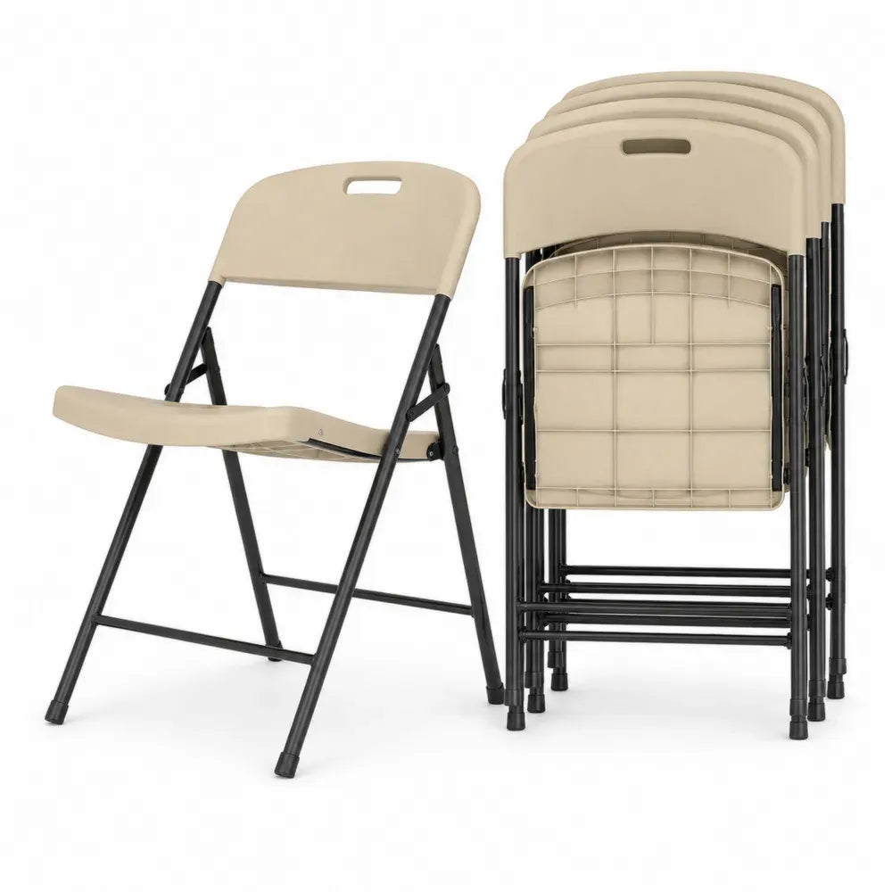 Klappstühle 5er Set 46 x 51 x 84 cm aus HDPE und pulverbeschichtetem Stahl rechteckig Beige Schwarz