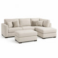 Modulares Ecksofa Set mit Ottomane rechts Hocker 4 Zierkissen Polyestergewebe Kiefernholz L-Form Beige 270 x 160 x 85 cm