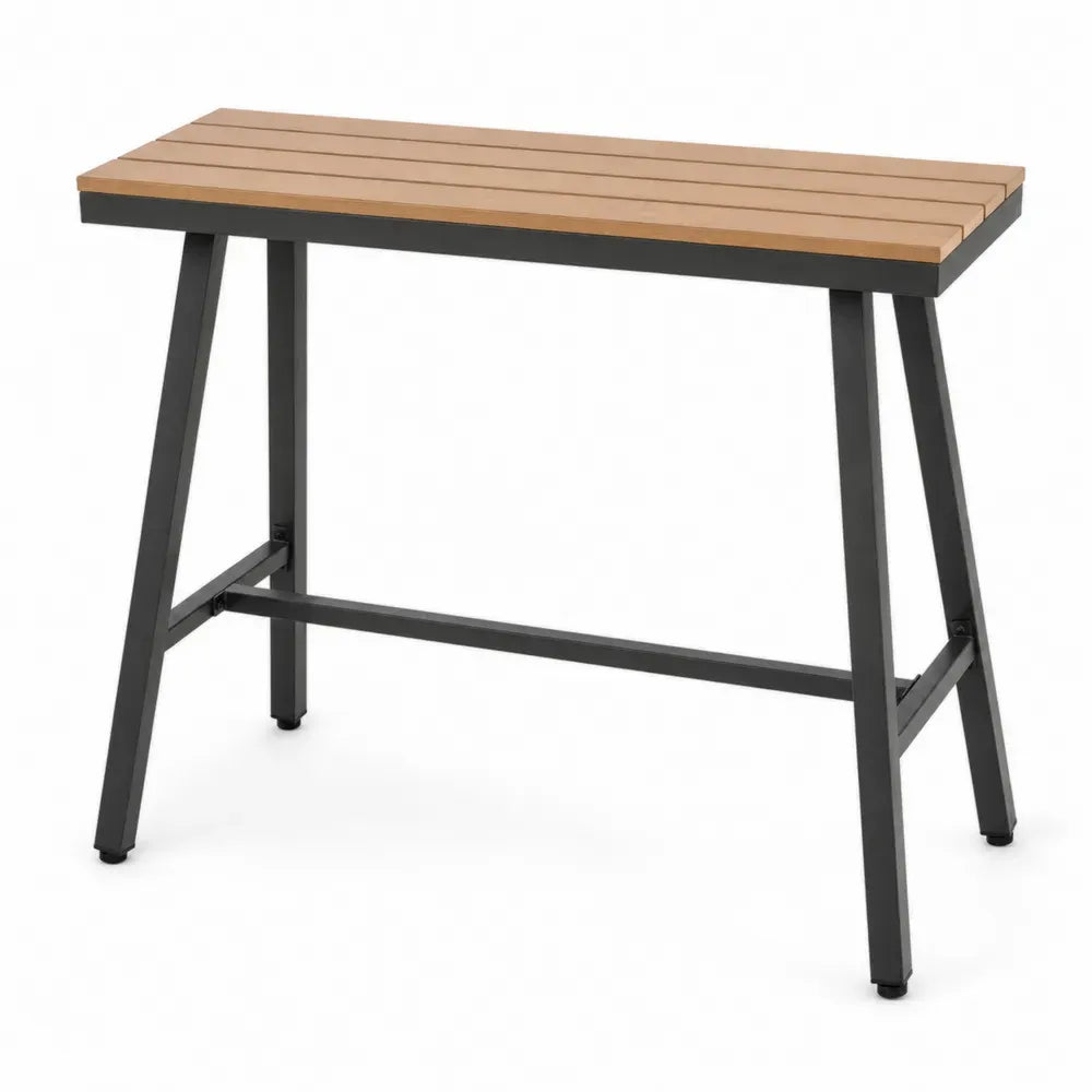 Garten Bartisch 120 x 60 x 105 cm aus HDPE Kunststofflamellen und pulverbeschichtetem Stahl rechteckig Braun Schwarz