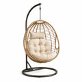 Hängesessel Gartenstuhl mit Gestell und Kissen PE Rattan pulverbeschichteter Stahl Eiform Natur Beige Dunkelbraun Schwarz 105 x 105 x 195 cm