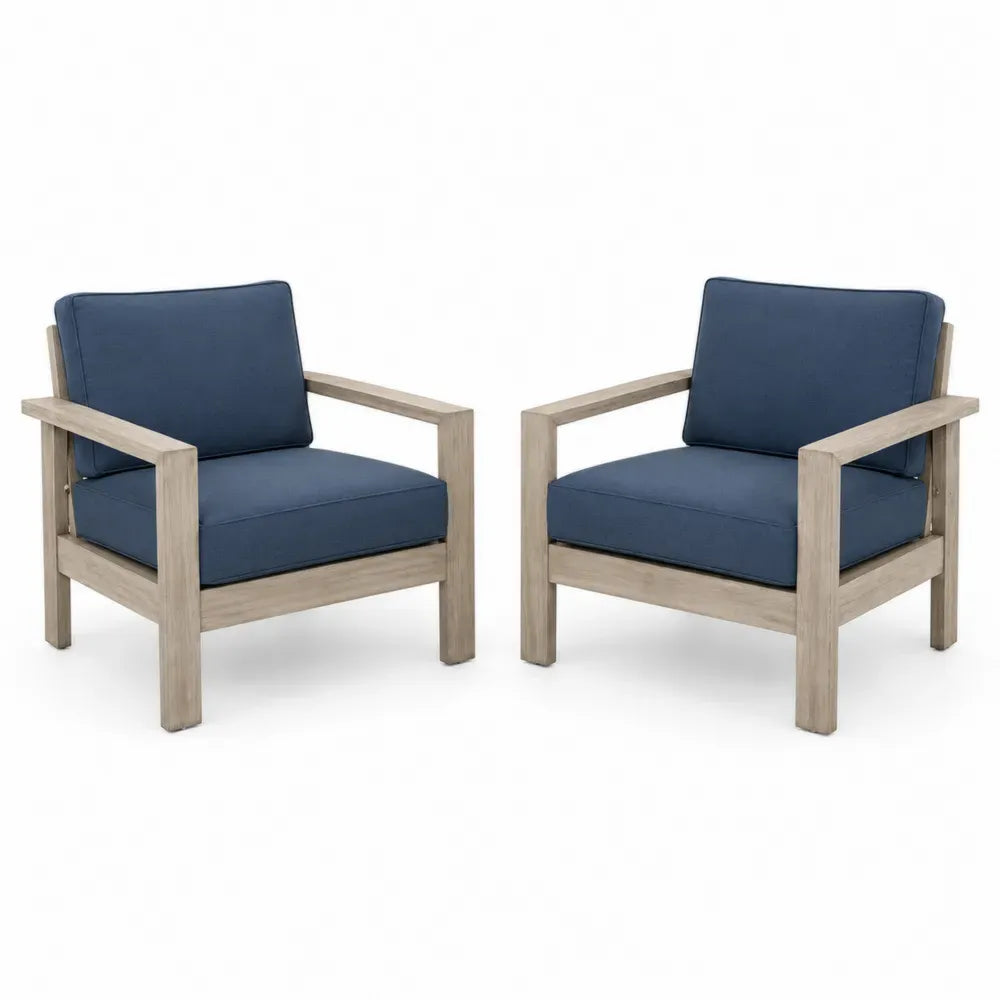 Garten Loungesessel 2er Set mit Kissen 75 x 78 x 78 cm aus Akazienholz und Polyester Natur Blau