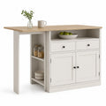 Kücheninsel Mehrzwecktisch mit Stauraum MDF Kautschukholz rechteckig Natur Cremeweiß Schwarz 120 x 60 x 90 cm