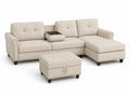 Modulares Ecksofa Set mit Recamiere rechts und Hocker 245 x 160 x 84 cm Polyestergewebe Kiefernholz L Form Beige Schwarz Silberfarben